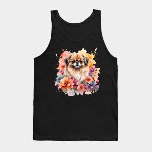 A pekingese decorated with beautiful watercolor flowers Tank Top